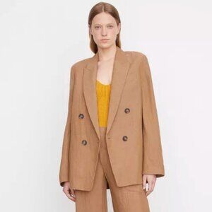 VINCE Tan Textured Double-Breasted Crepe Boyfriend Blazer 8